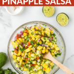 Jalapeno Pineapple Salsa with pinterest text.