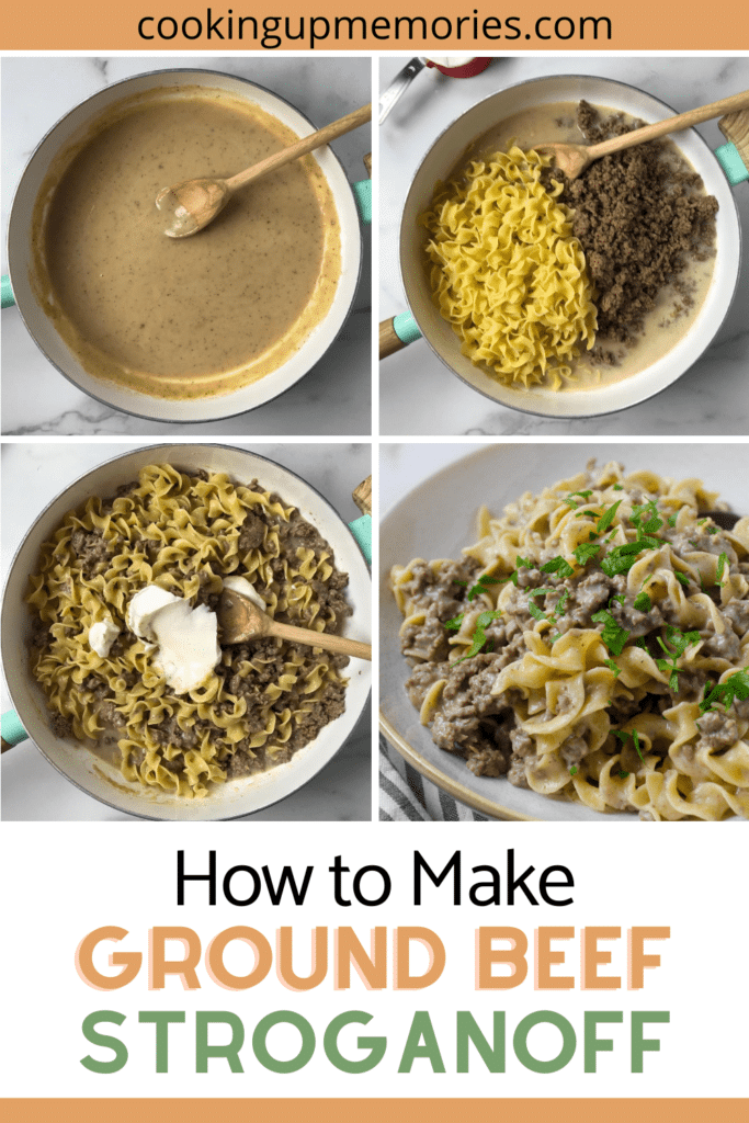 How to make ground beef stroganoff pictures with pinterest text.
