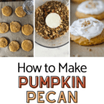 three pictures that show how to make pumpkin pecan cookies
