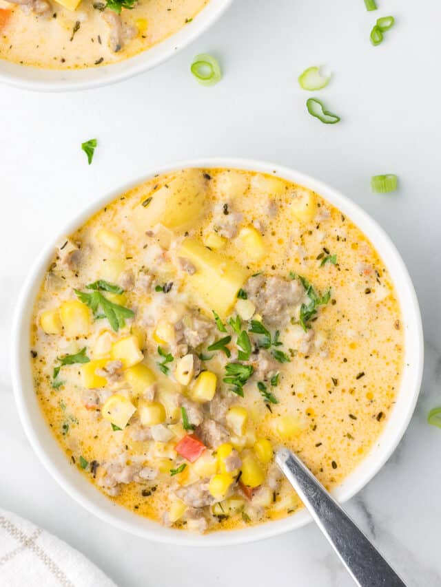 Corn Chowder with Sausage - Cooking Up Memories