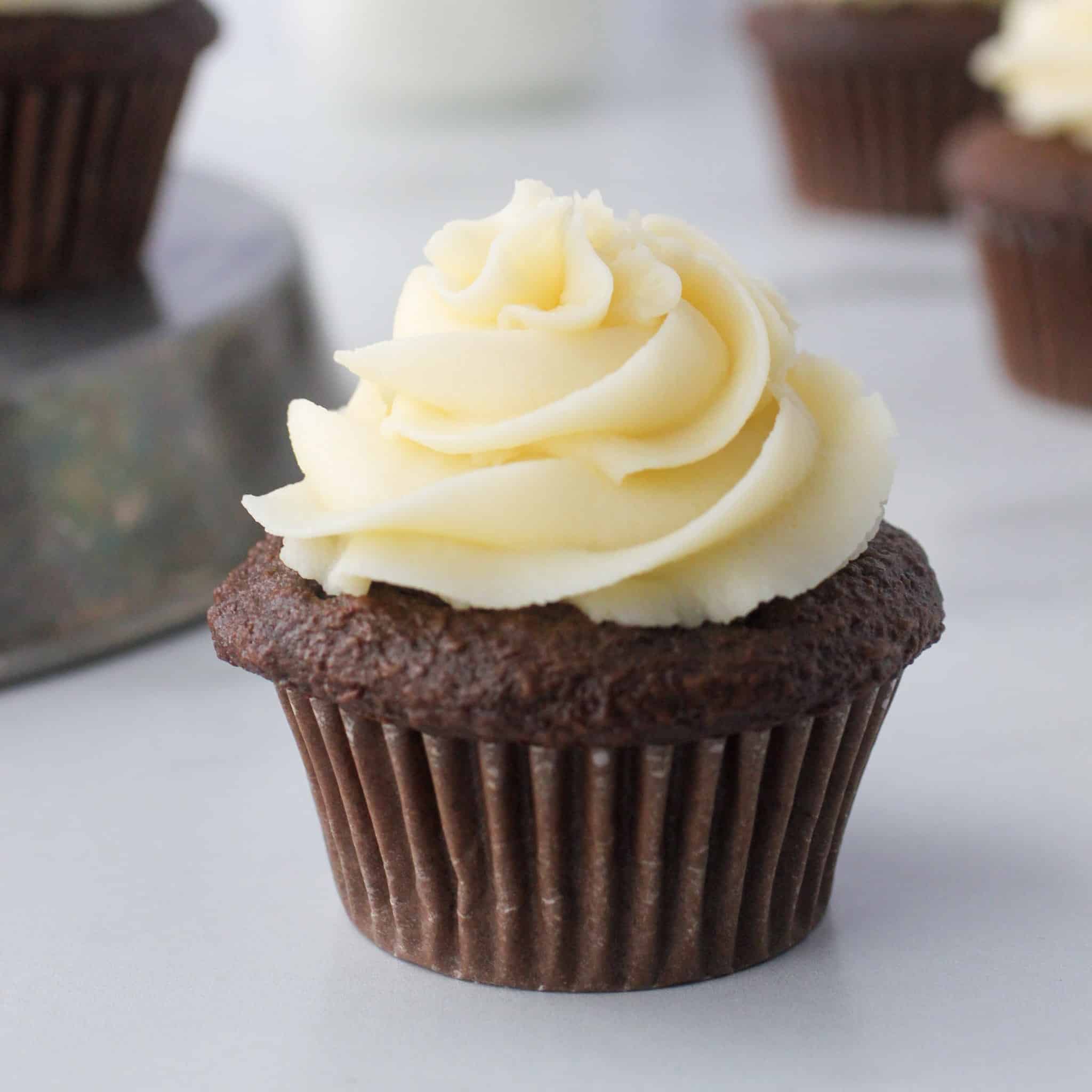 Chocolate cupcake with buttercream icing.