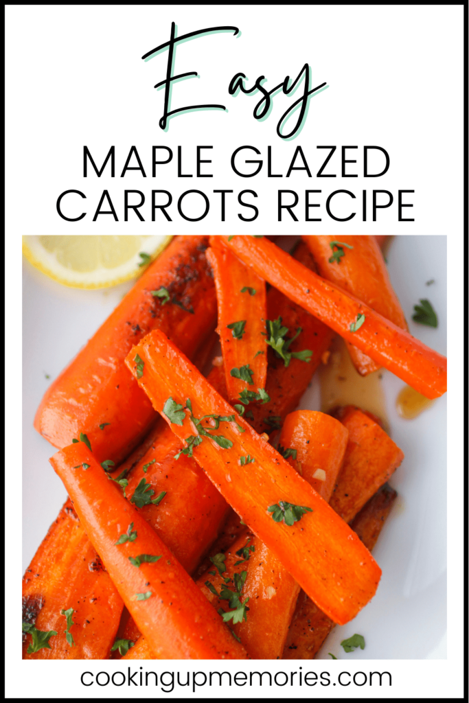 EASY MAPLE GLAZED CARROTS ON A WHITE PLATE.