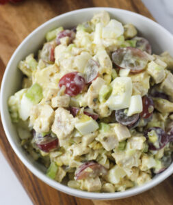 chicken salad with grapes, relish, celery and onion