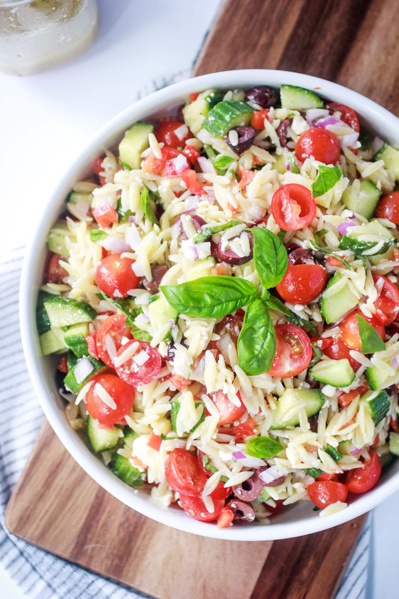 Greek Feta Salad in a white bowl.