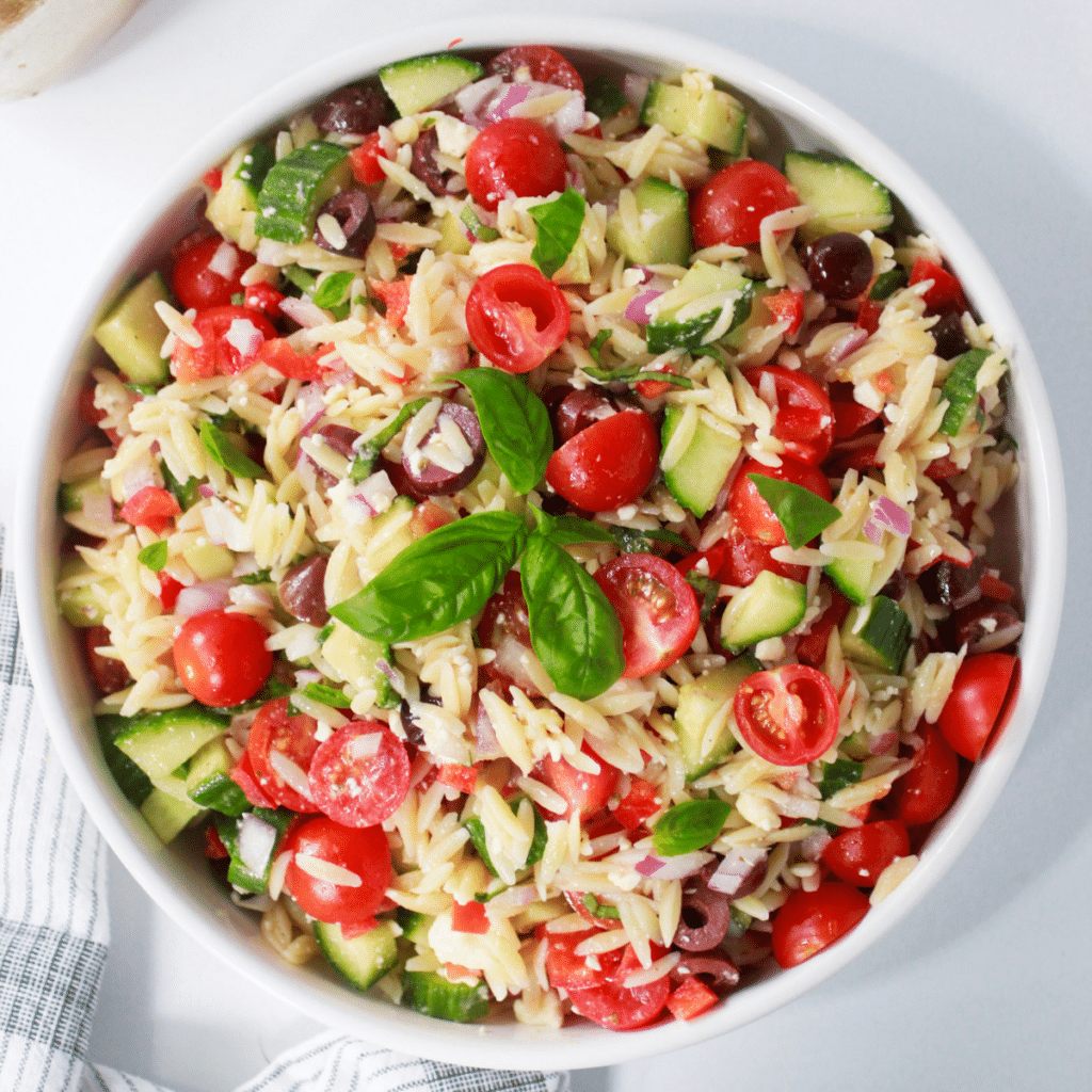 Greek Feta Salad in a white bowl