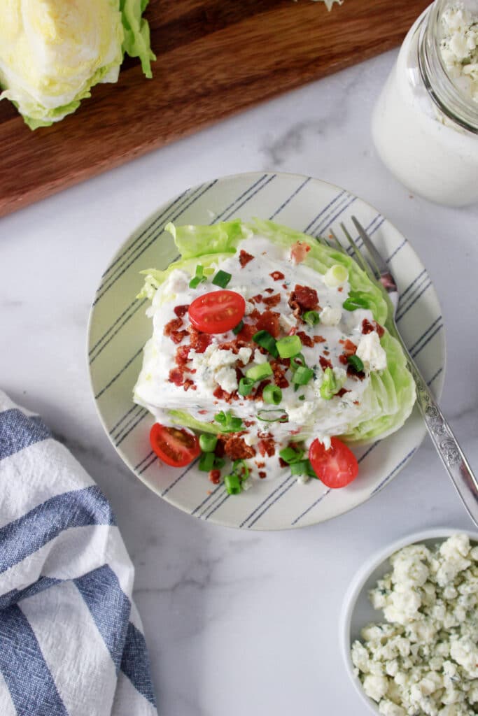 Classic Wedge Salad on a plate.