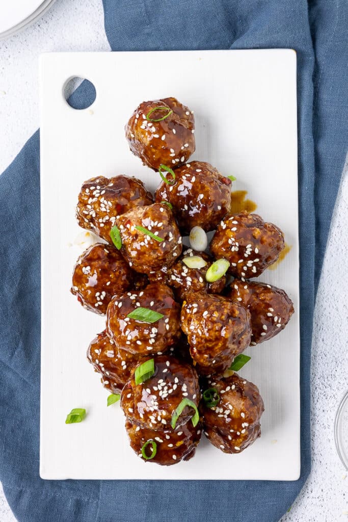 Asian Meatballs on a white platter.