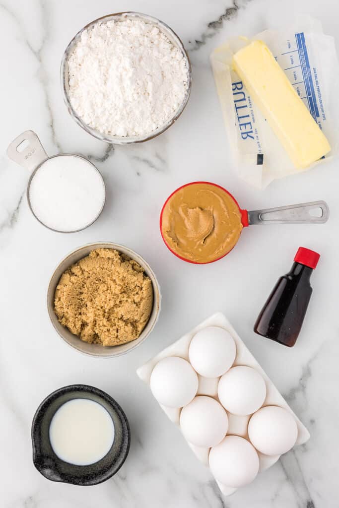 Ingredients to make pancake mix peanut butter cookies.