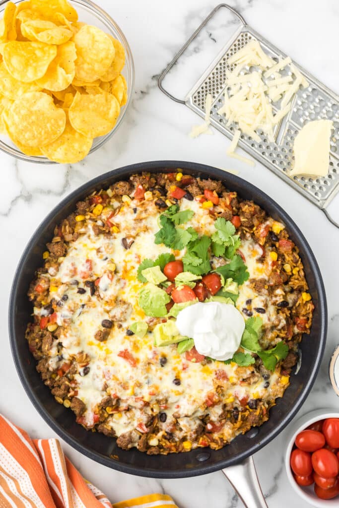 One Pot Cheesy Taco Skillet - Cooking Up Memories