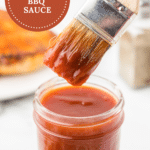 Apricot BBQ Sauce in a jar with a brushing.