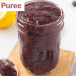 Blueberry puree with pinterest text.