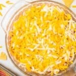 Salsa Cream Cheese Dip in a clear pie pan.