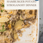 Hamburger Potato Stroganoff in casserole dish