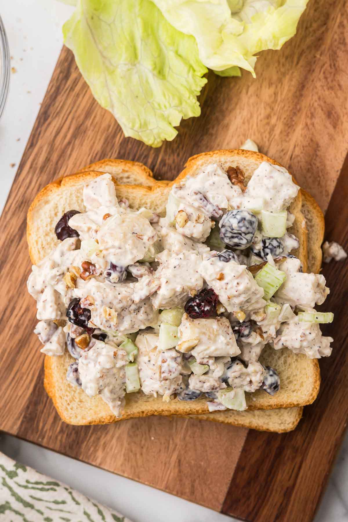 Cranberry salad on a piece of white bread.