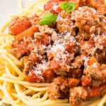 Spaghetti with a Chicken Bolognese sauce on top