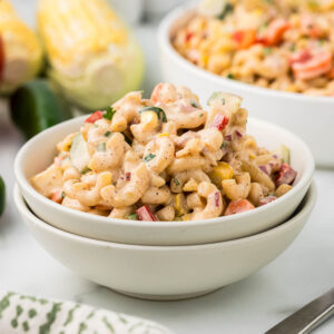 Elbow Macaroni Salad in a small bowl.