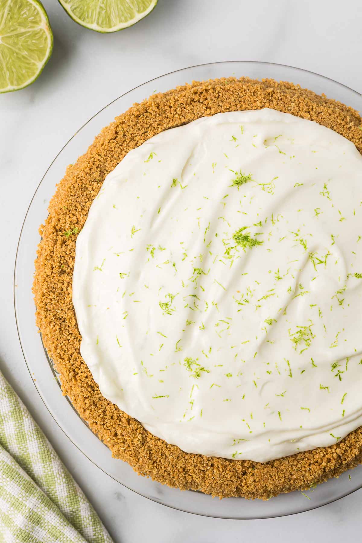 No Bake Key Lime Pie with a homemade graham cracker crust.