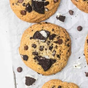 Oreo Chocolate Chip Cookies on a baking sheet.