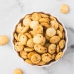 Spicy ranch crackers in a bowl.