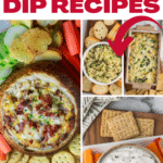 Pinterest pin featuring '10 Make-Ahead Super Bowl Party Dip Recipes' with images of crowd-pleasing appetizers, including bacon cheese dip in a bread bowl, creamy spinach dip, ranch vegetable dip, and artichoke dip. Perfect for game day, tailgating, or Super Bowl parties, with bold text and delicious make-ahead recipes