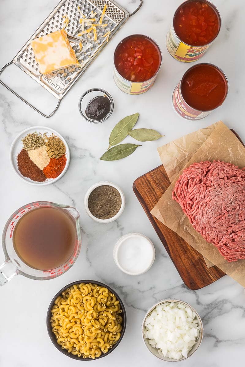 Ingredients to make one pot goulash.