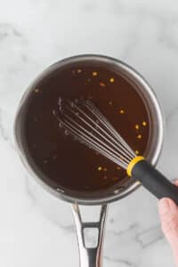 Ingredients in a sauce pan to make teriyaki sauce.