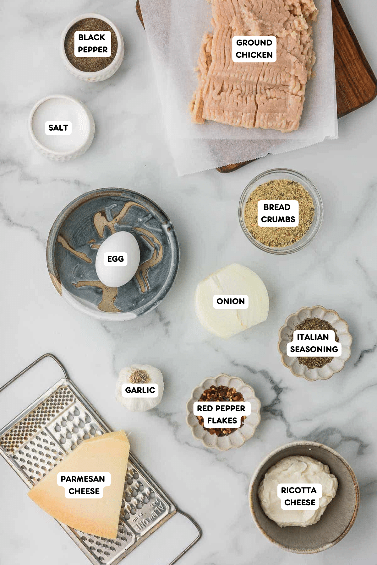 Ingredients to make meatballs with ricotta cheese.