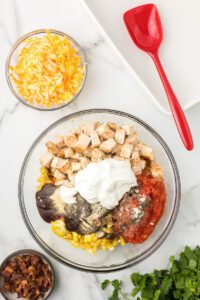 Ingredients in a bowl to make a casserole.