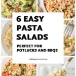 Picture of 6 pasta salads with Pinterest text.