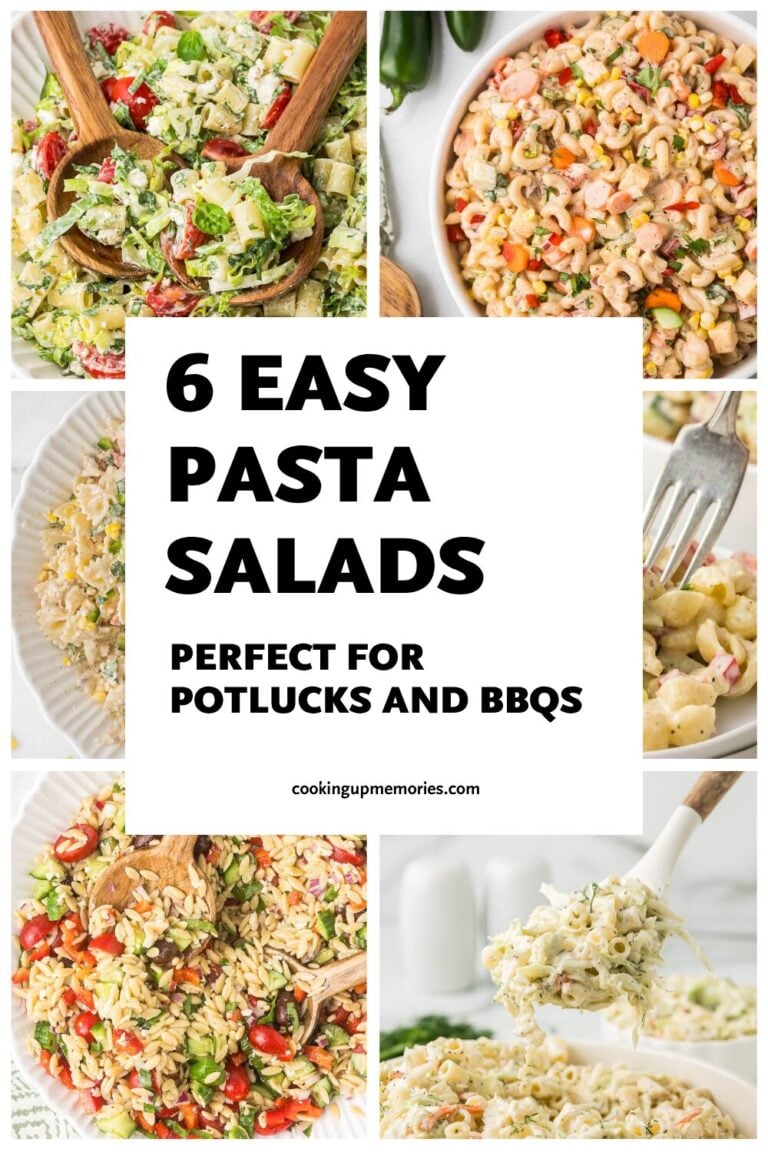 Picture of 6 pasta salads with Pinterest text.